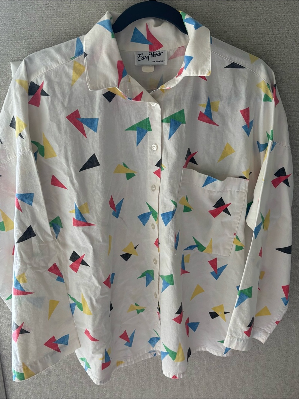 Easy Wear White Button-Down Shirt with Multicolor Geo Print